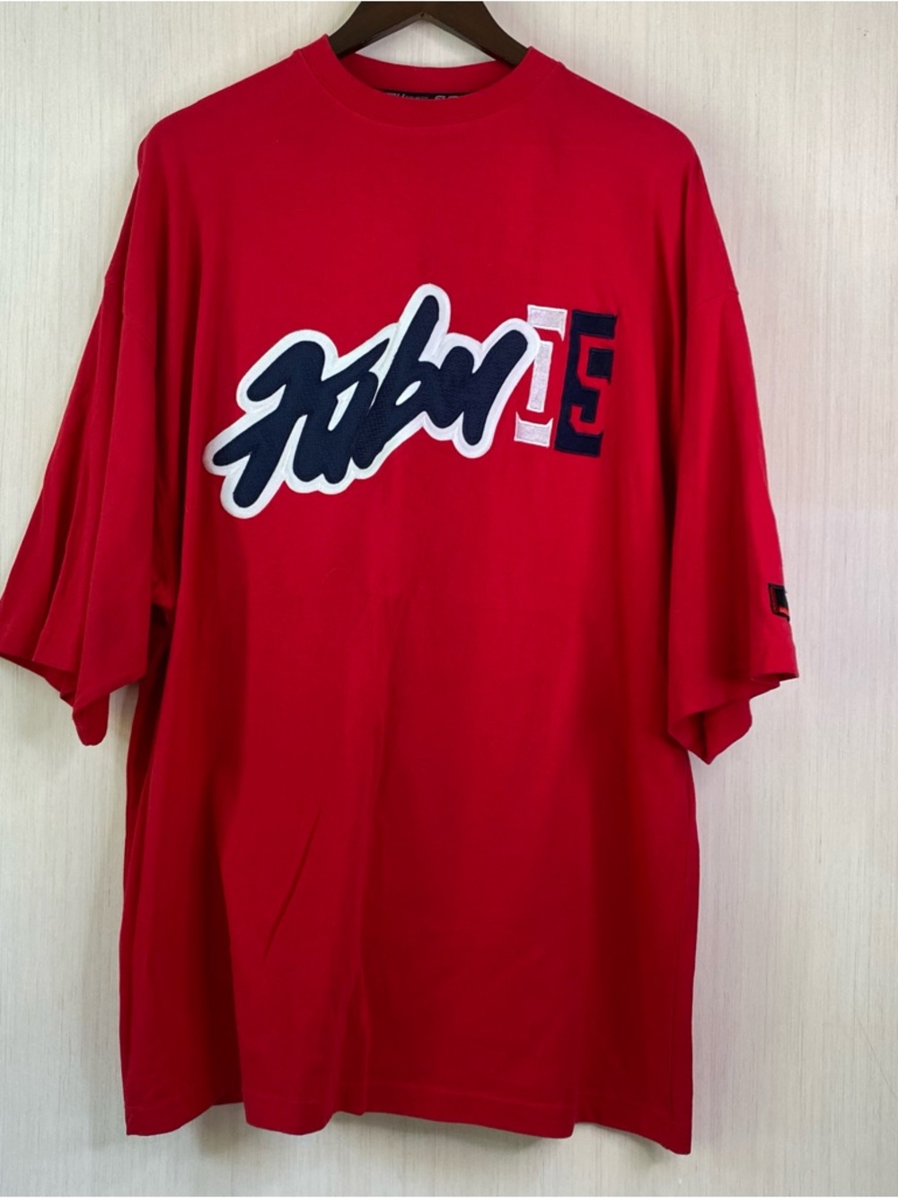 Vintage Fubu Sports Men’s Short Sleeve Red Graphic Script Logo T-Shirt Red XXL